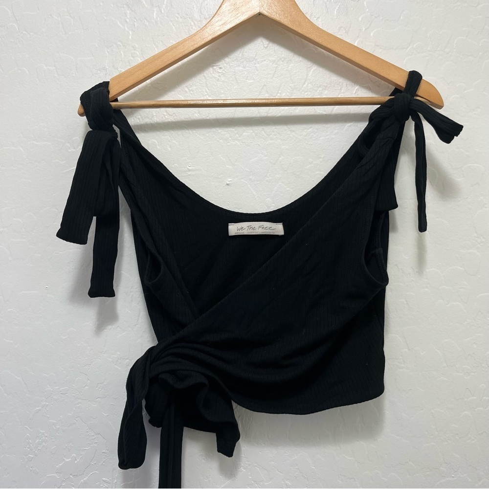 We The Free Liz Wrap Tank Top Ribbed Black Sz M
